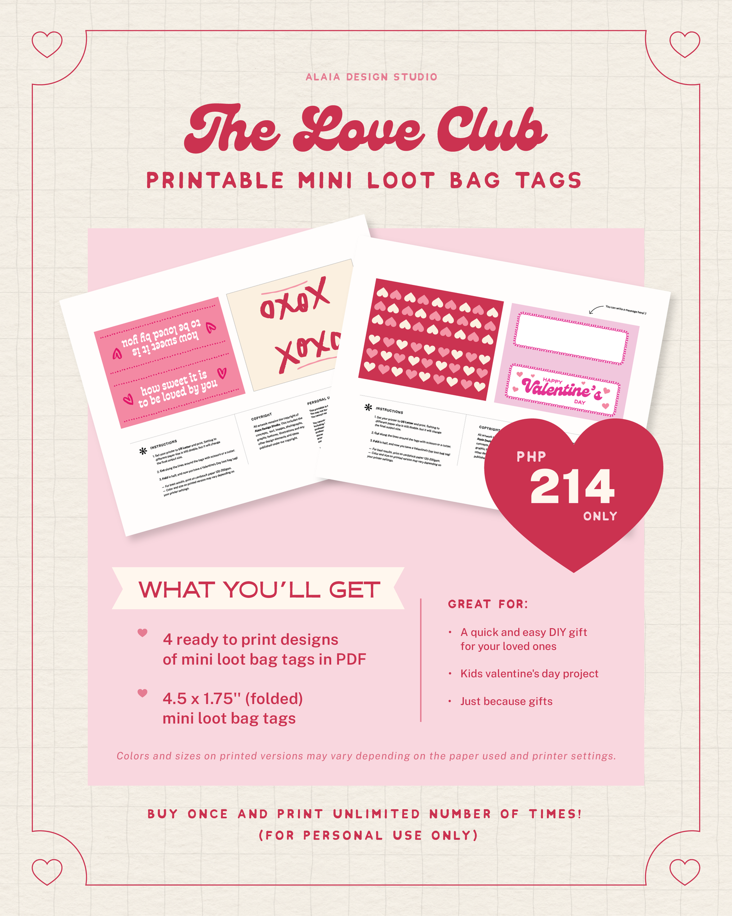 The Love Club Mini Loot Bag Tags (Printable)